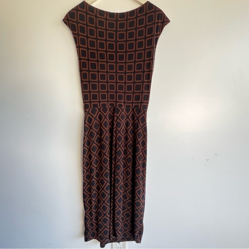 Lauren Ralph Lauren Dress Size 8 Brown Black Geometric Knot Sheath Stretch Midi - Picture 7 of 13